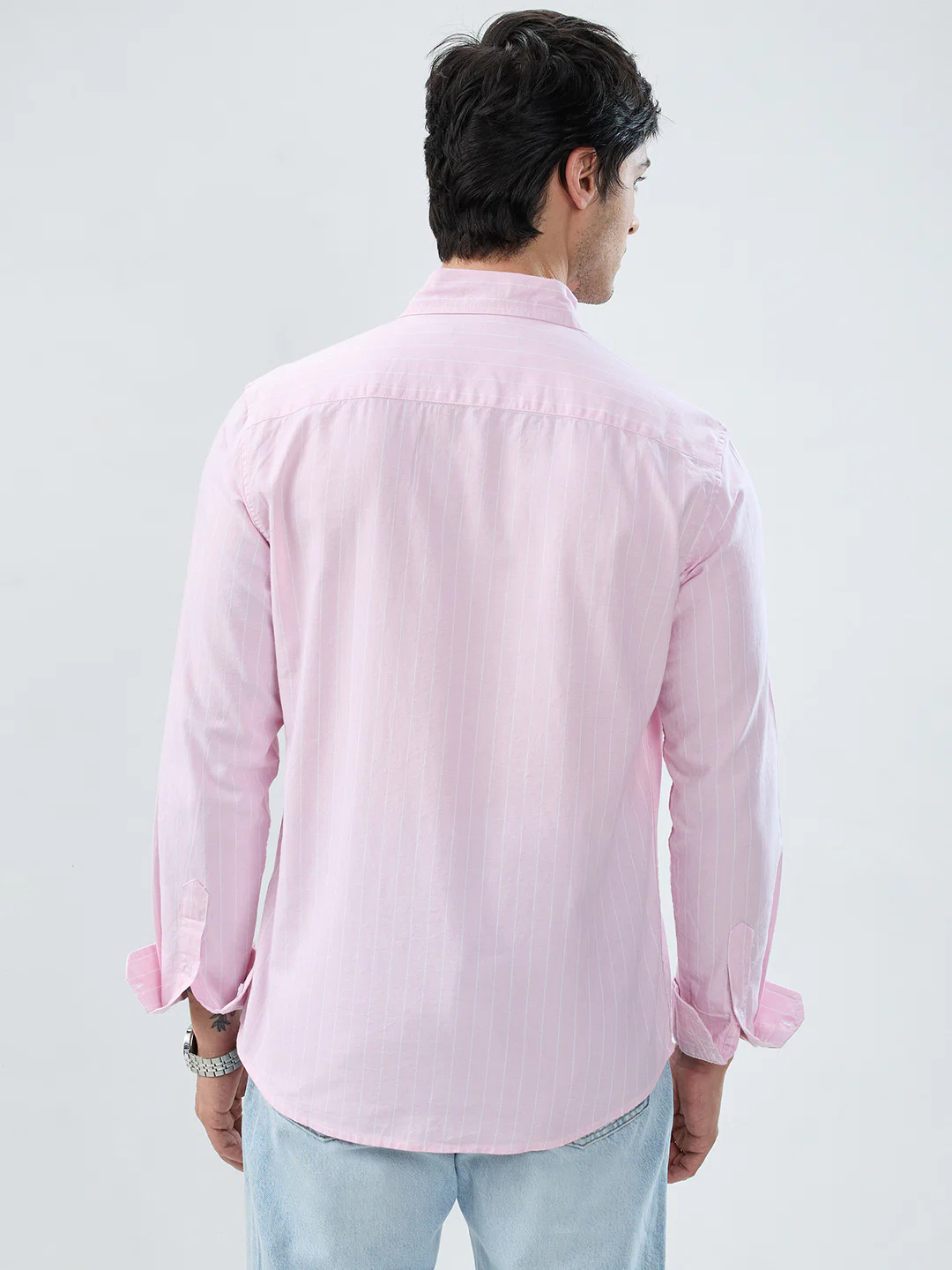 Pastel Pink Refined Pinstripe Oxford Button-Down Business Shirt - Image 7