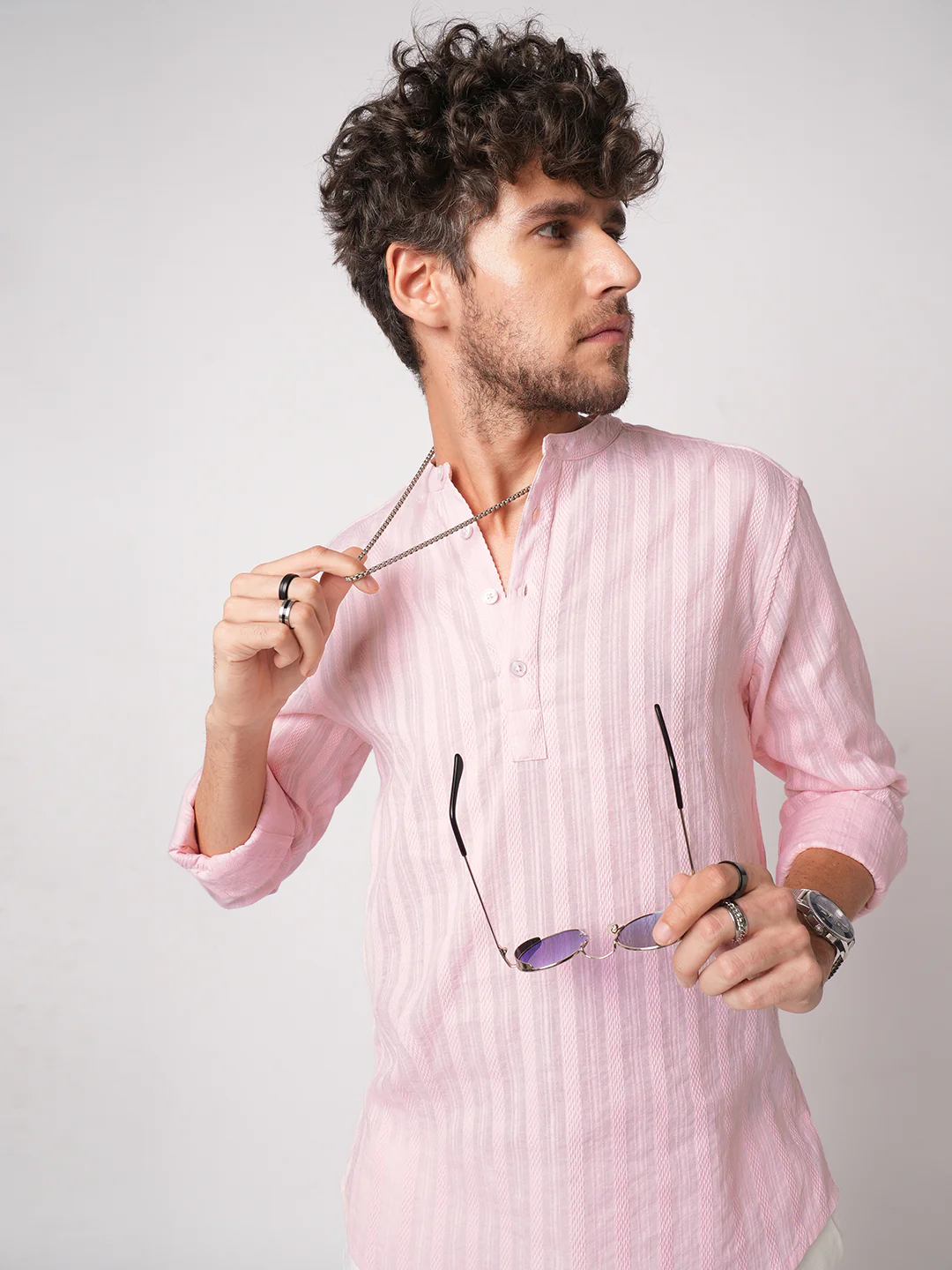 Pastel Pink Summer Grace Stripe Kurta - Image 2