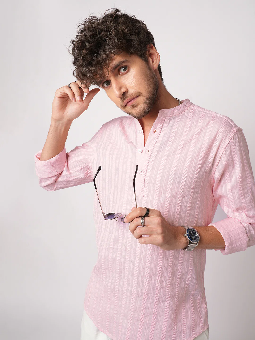 Pastel Pink Summer Grace Stripe Kurta - Image 4