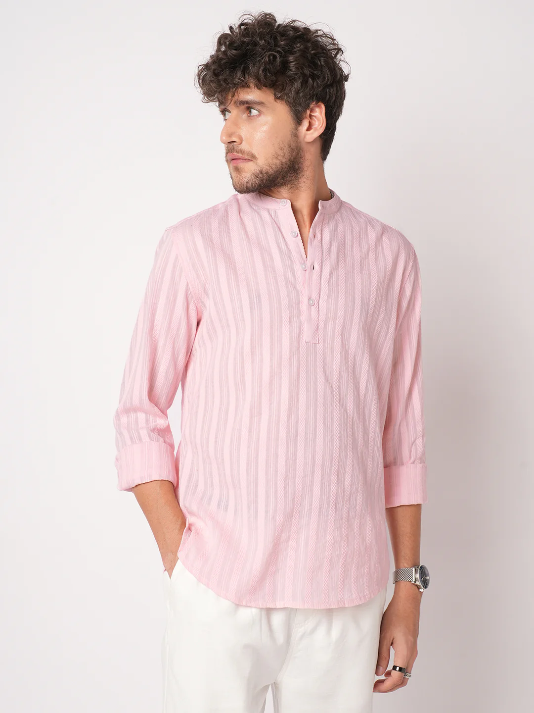 Pastel Pink Summer Grace Stripe Kurta - Image 5