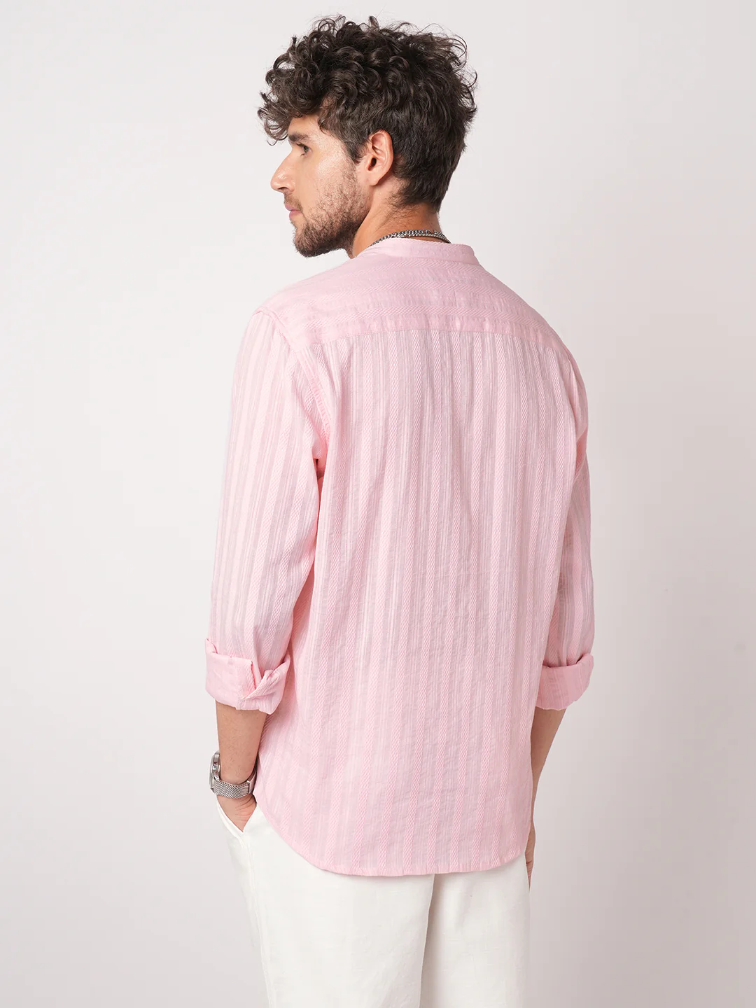 Pastel Pink Summer Grace Stripe Kurta - Image 7