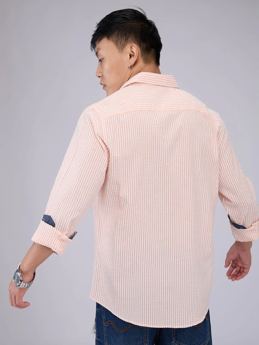 Peach & White Candy Striped Seersucker Shirt - Image 6