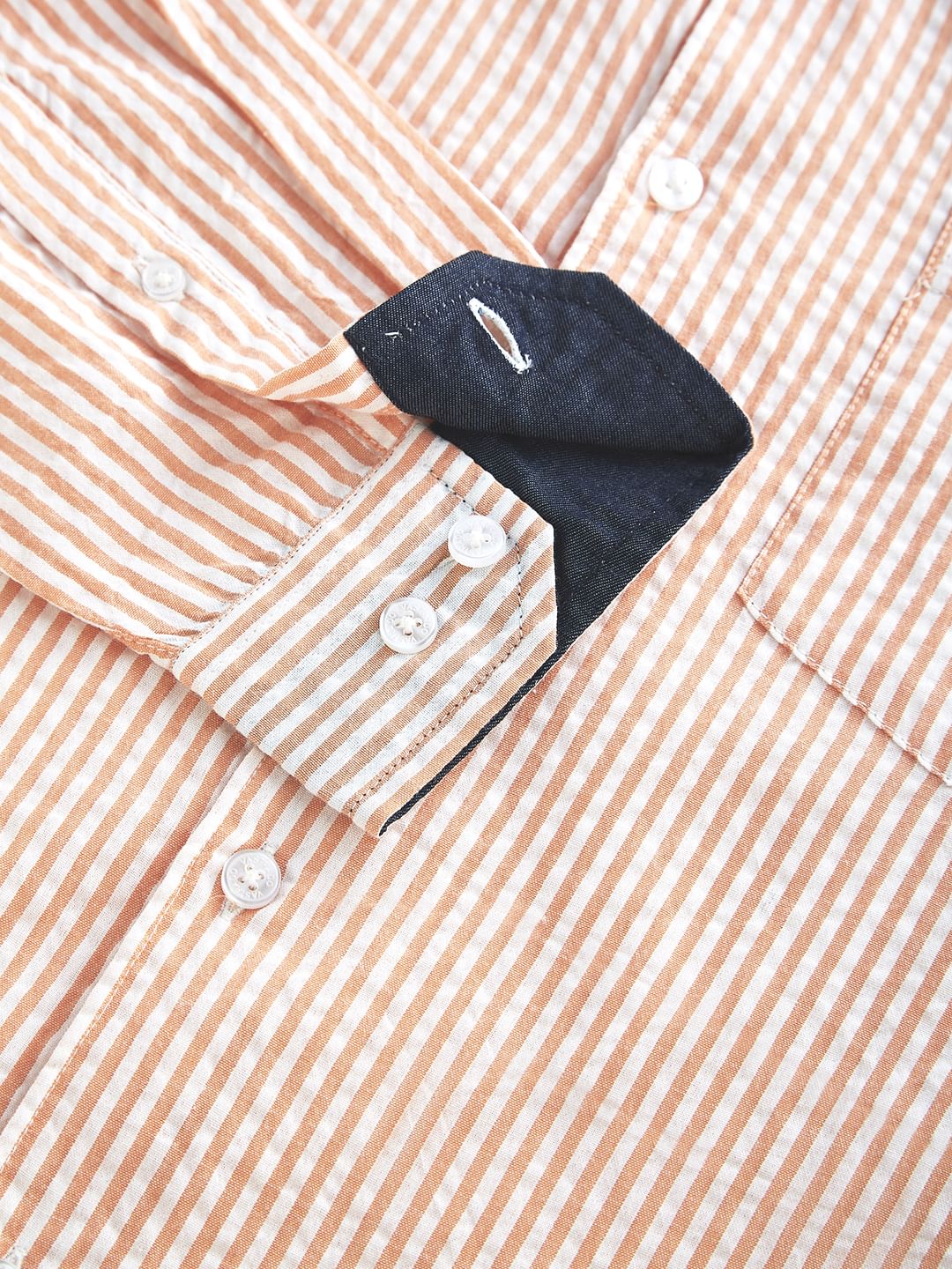 Peach & White Candy Striped Seersucker Shirt - Image 8