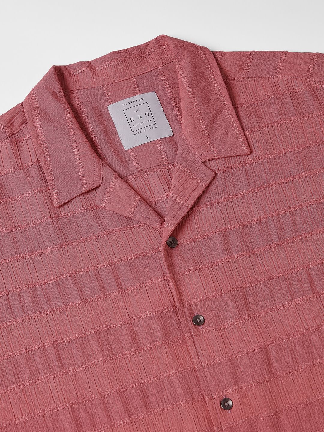 Peach Blossom Dobby Striped Notch Collar Oversized Shirt - Image 3