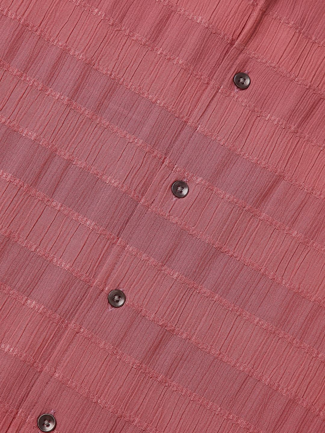 Peach Blossom Dobby Striped Notch Collar Oversized Shirt - Image 9