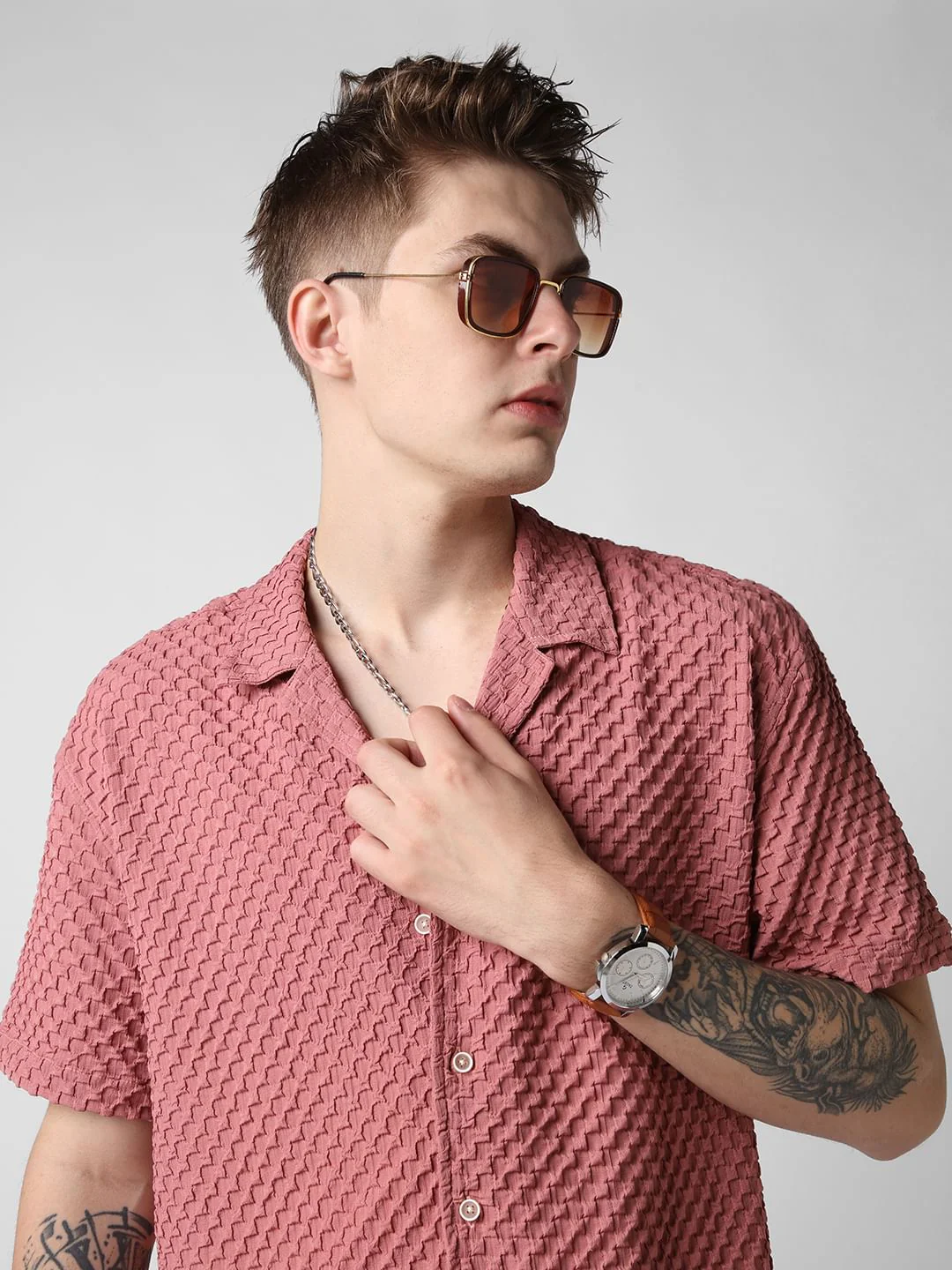 Peach Blossom Embossed Patterned Oversized Shirt - Image 2