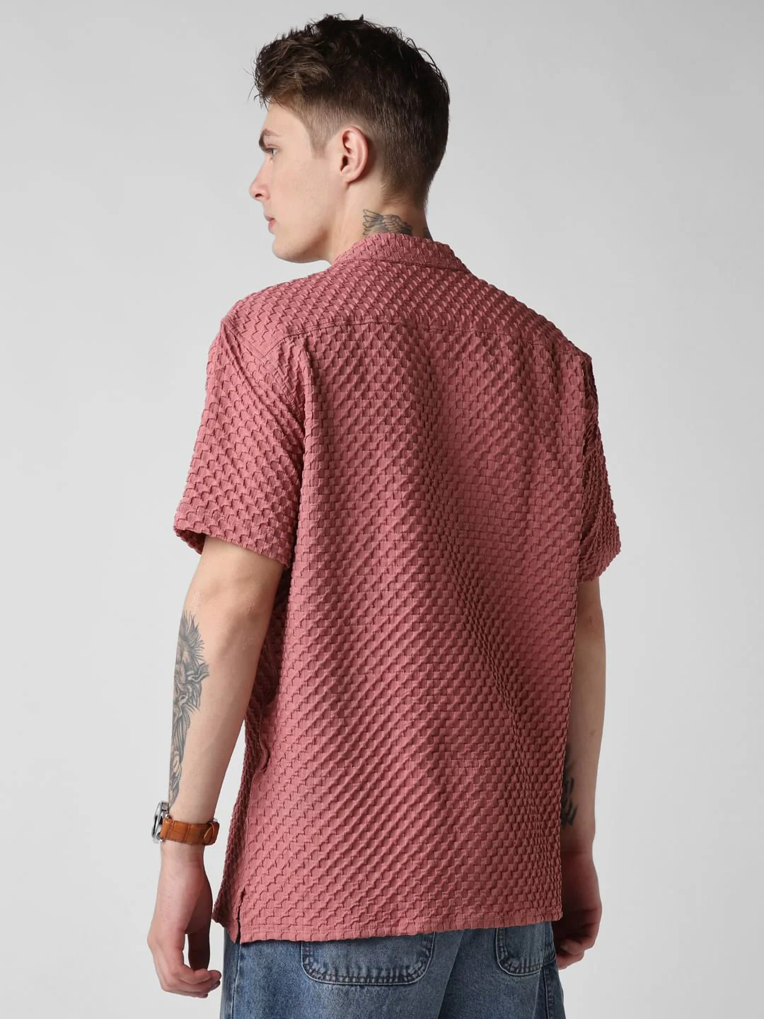 Peach Blossom Embossed Patterned Oversized Shirt - Image 7