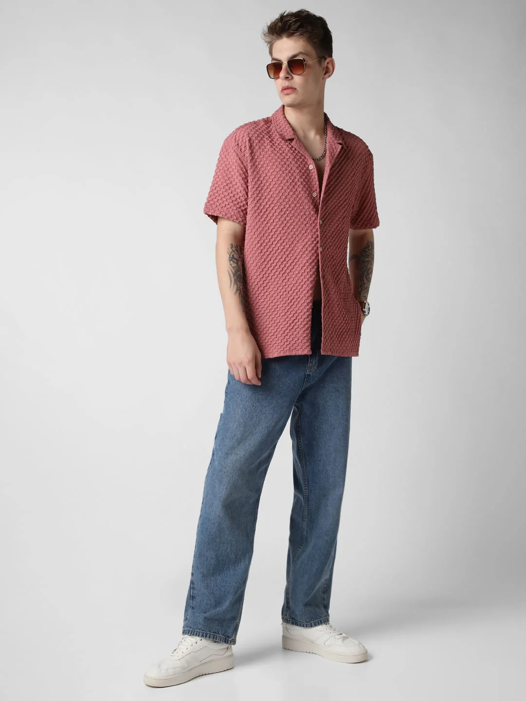 Peach Blossom Embossed Patterned Oversized Shirt - Image 8
