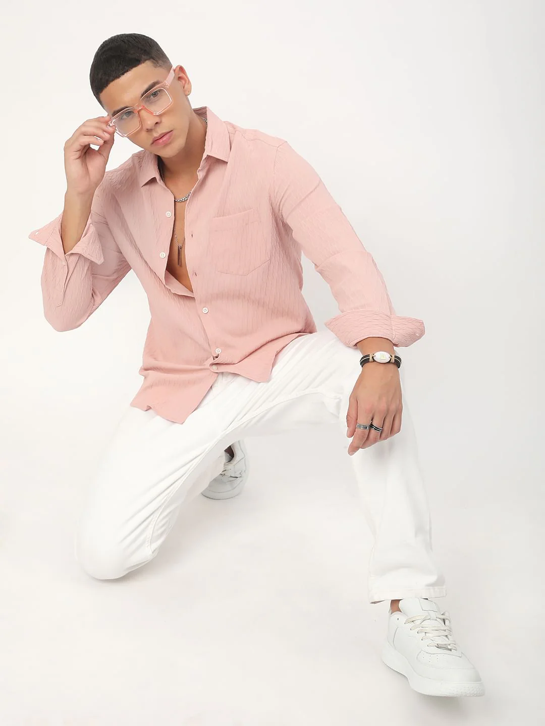 Peach Jacquard Shirt - Image 8