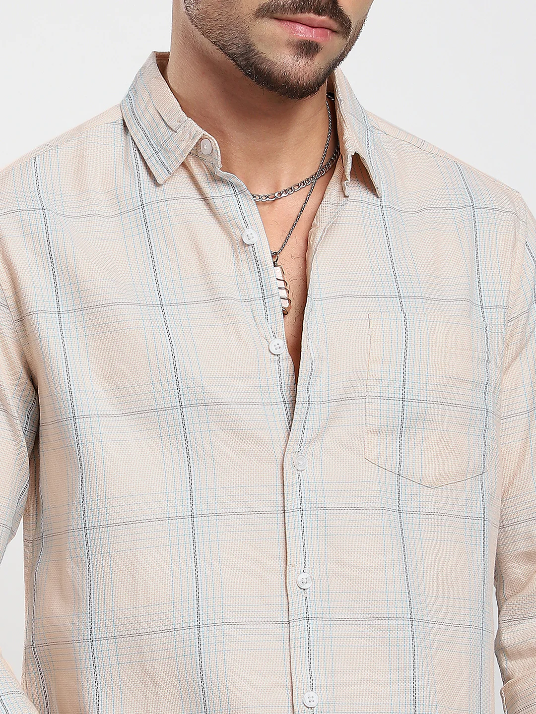 Peach Mist Skyline Checks Shirt - Image 3