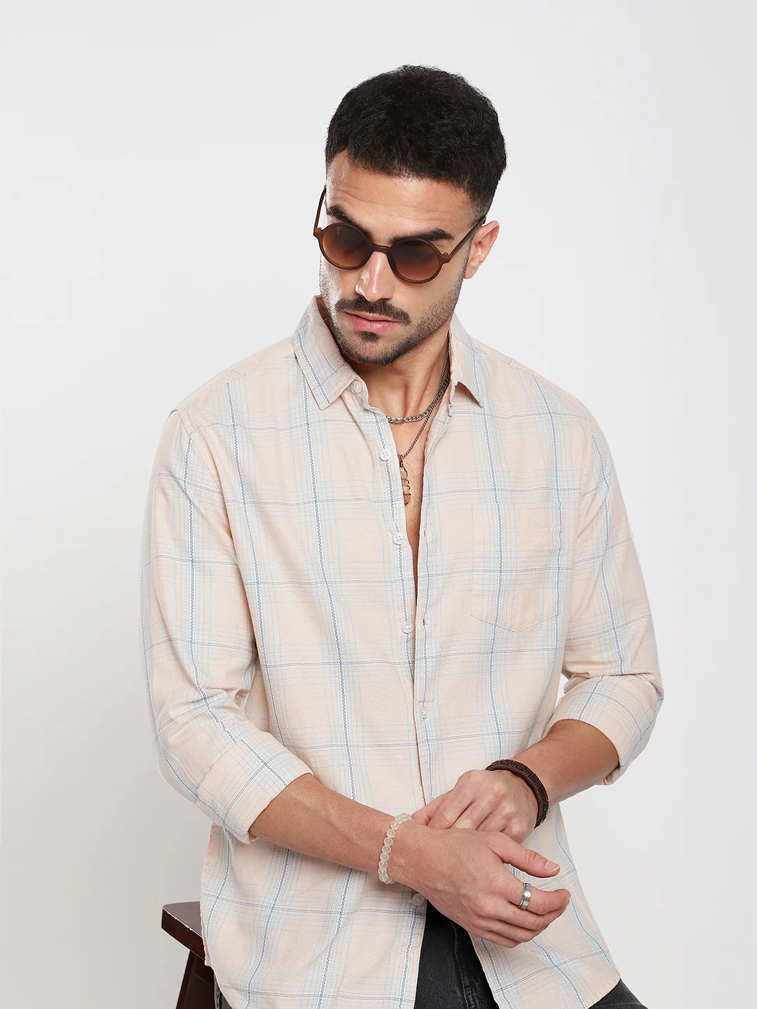 Peach Mist Skyline Checks Shirt - Image 4