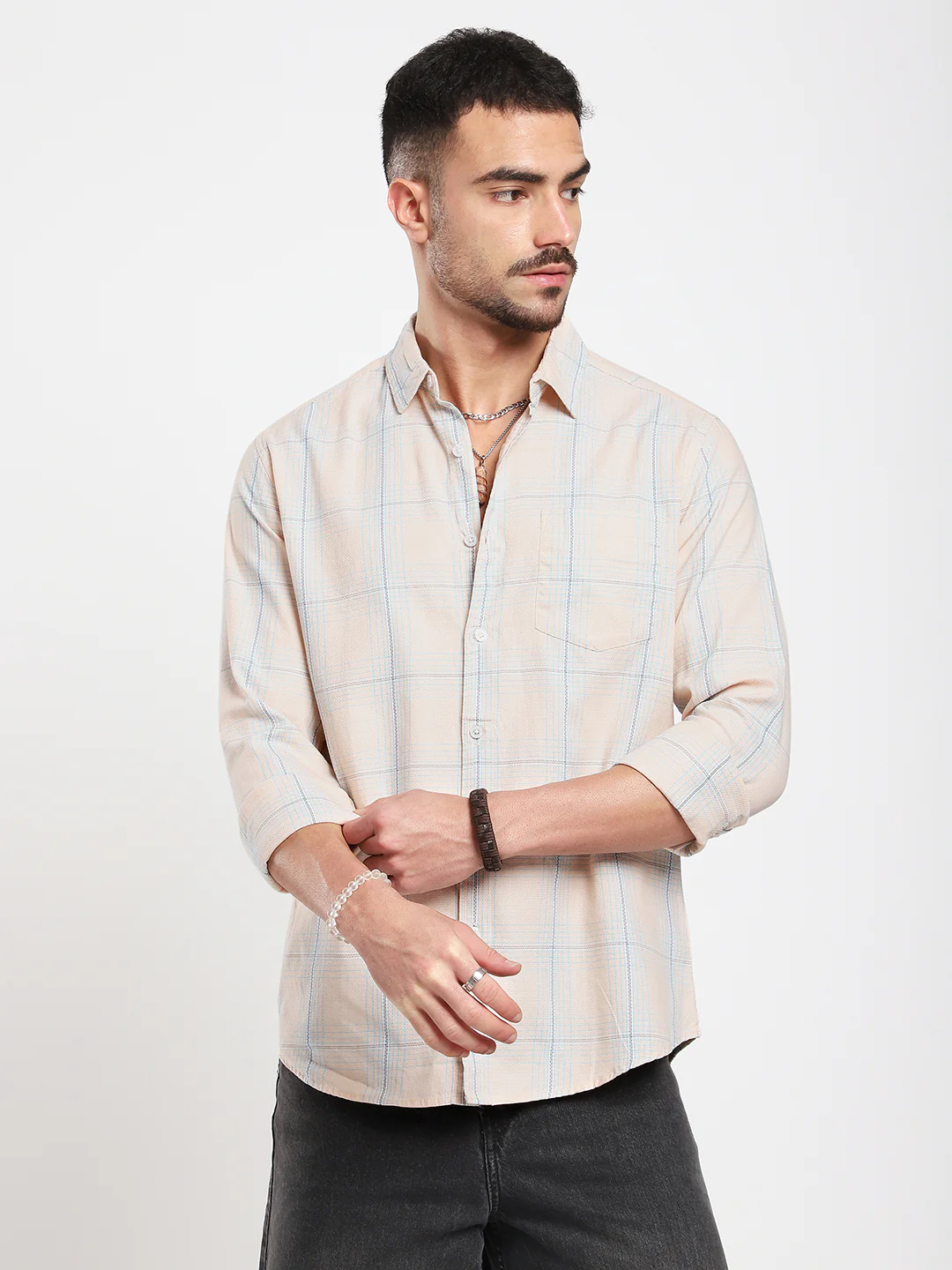 Peach Mist Skyline Checks Shirt - Image 5