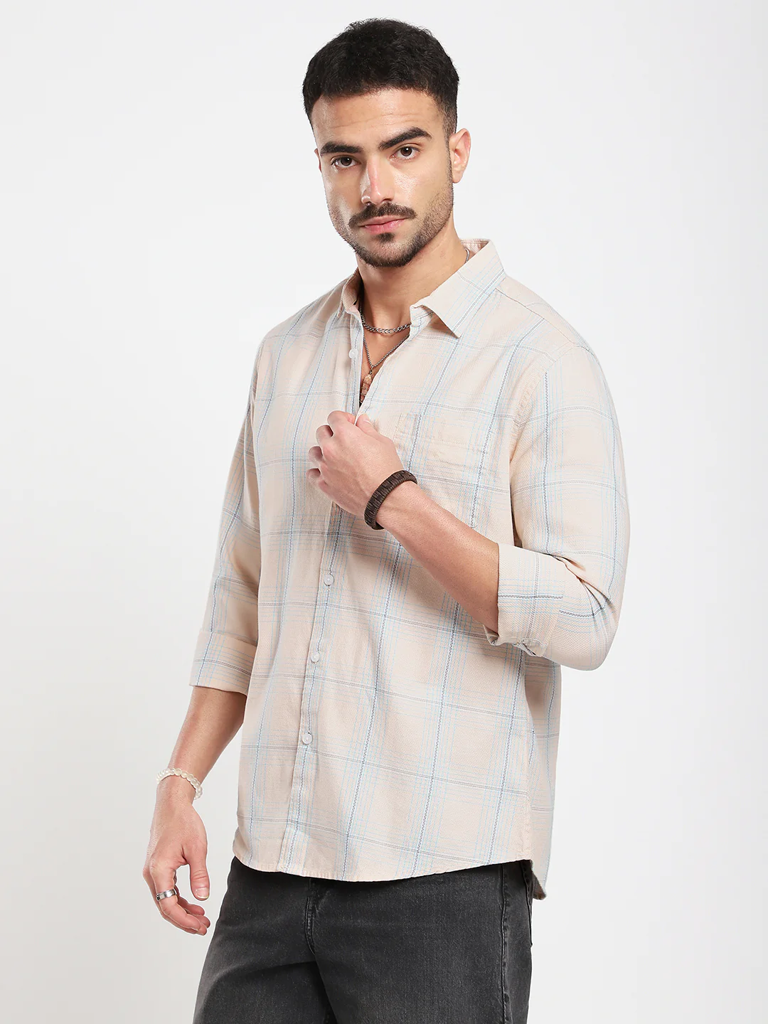 Peach Mist Skyline Checks Shirt - Image 6