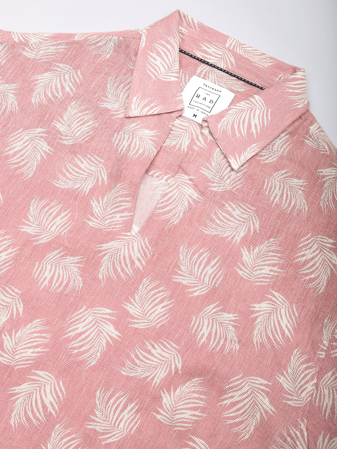 Peachy Pink Coco Leaf Printed Burlap Oversized Polo Shirt - Image 3