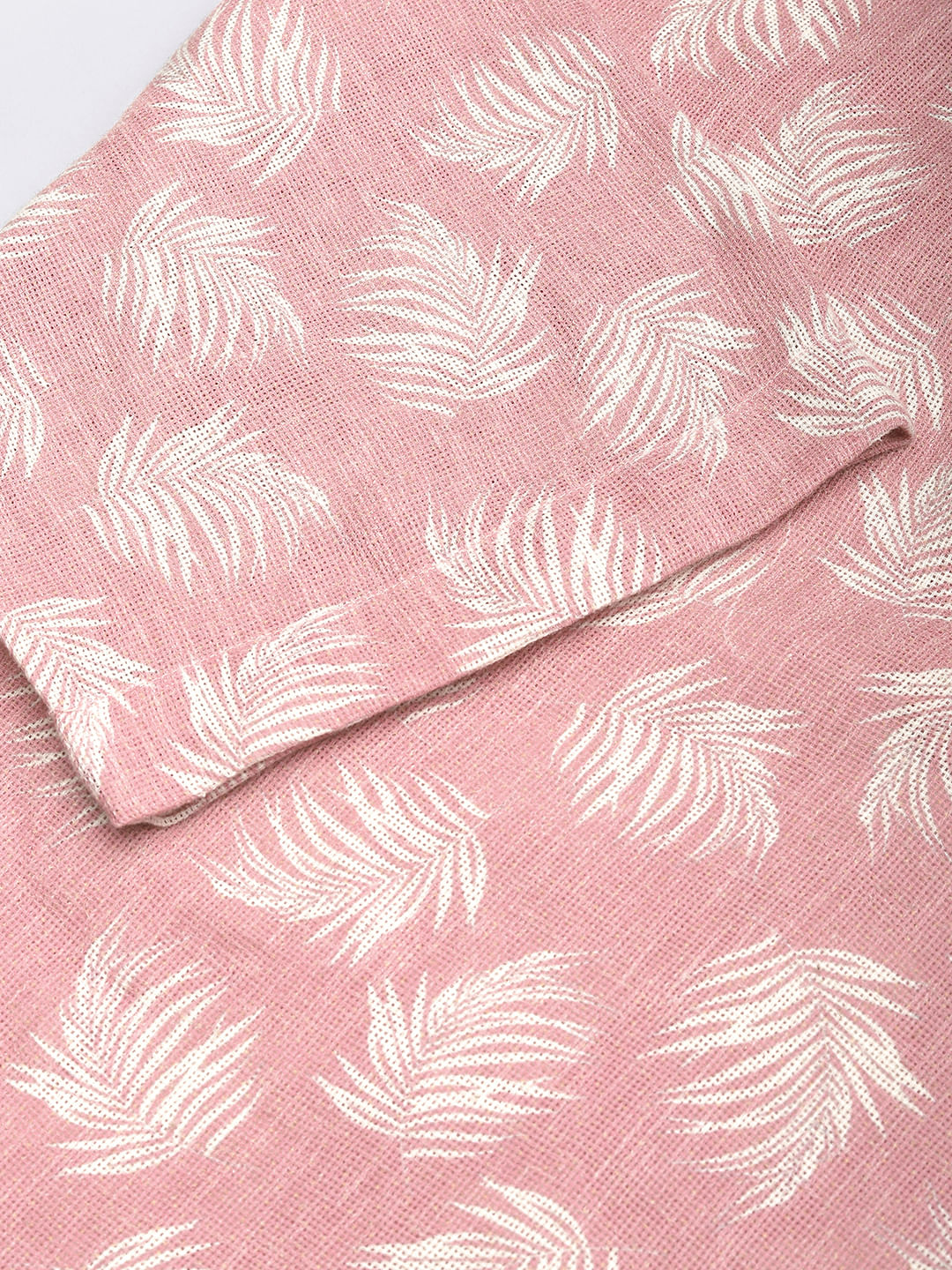 Peachy Pink Coco Leaf Printed Burlap Oversized Polo Shirt - Image 9