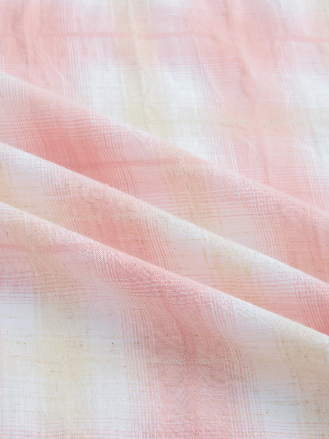 Peachy Pink Textured Checks Weave Linen Blend Boxy Fit Crop Shirt - Image 3