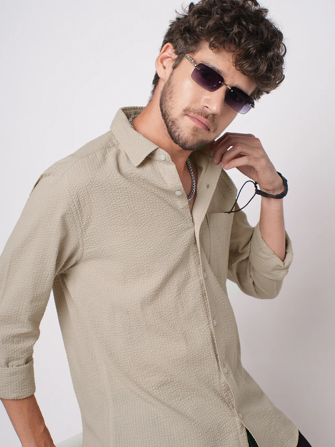 Pearl Beige Seersucker Shirt - Image 2