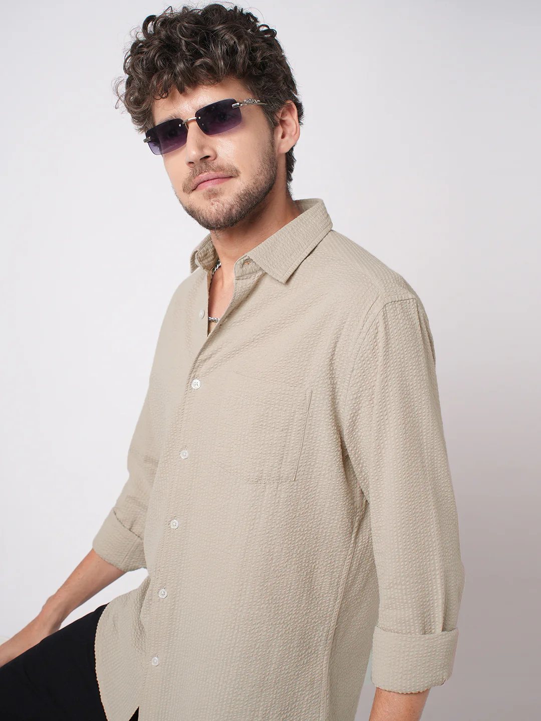 Pearl Beige Seersucker Shirt - Image 4