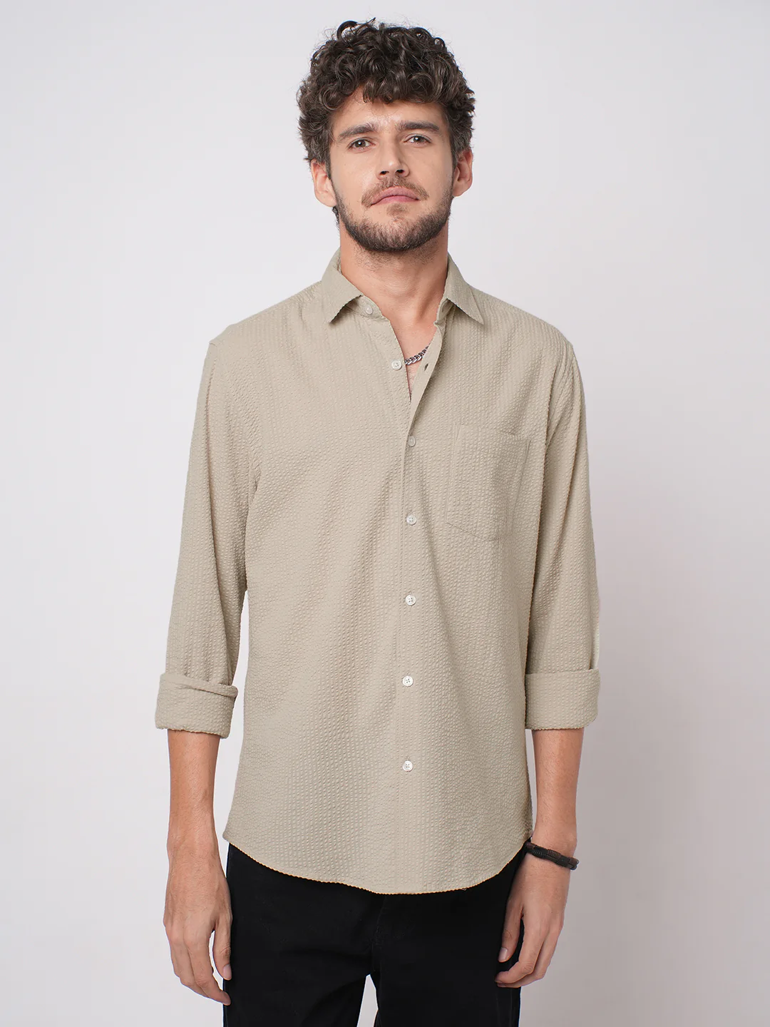 Pearl Beige Seersucker Shirt - Image 5