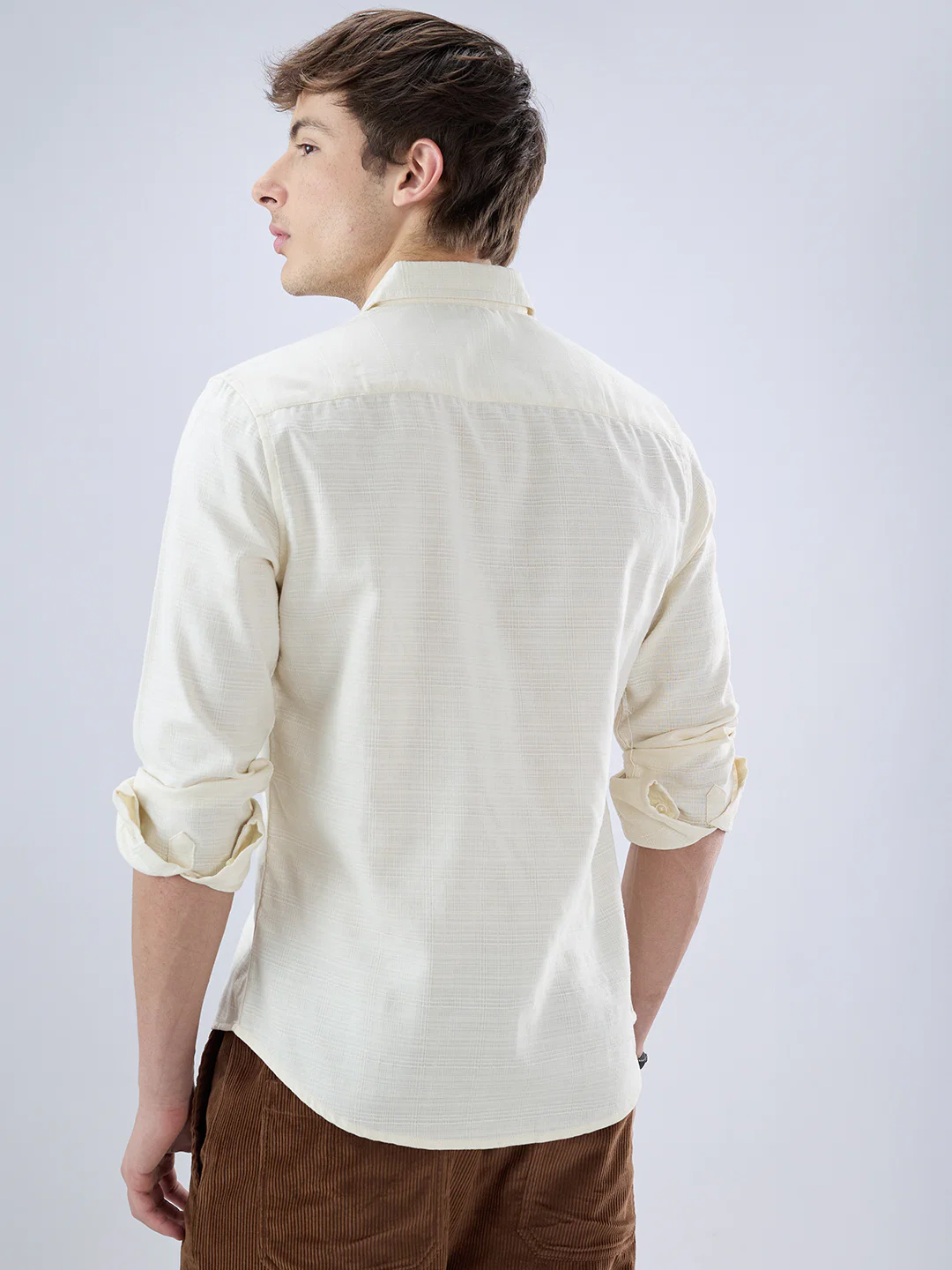 Pearl Cream Micro Grid Weave Textured Shirt - Image 6