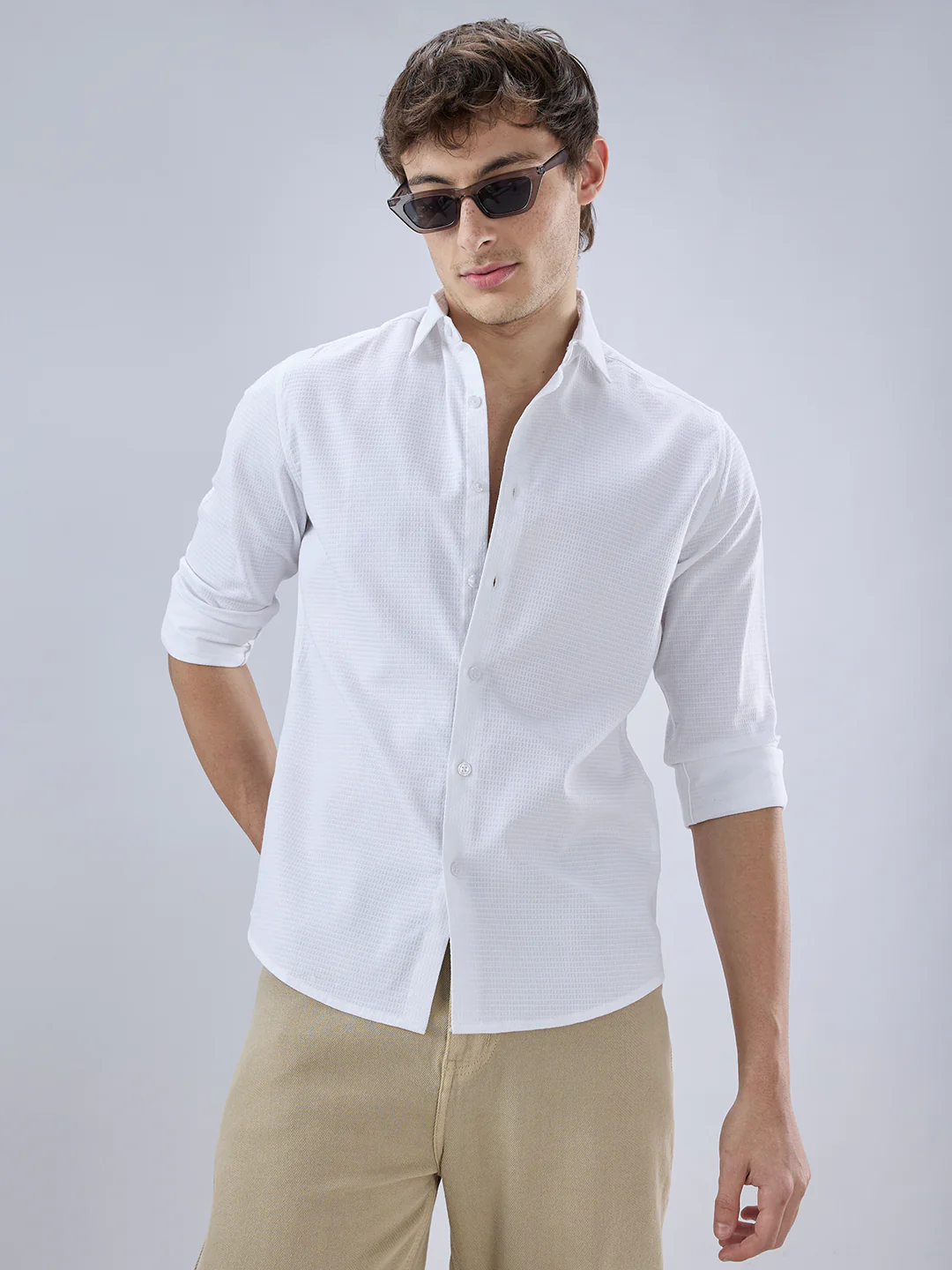 Pearl White Textured Shirt - Image 2