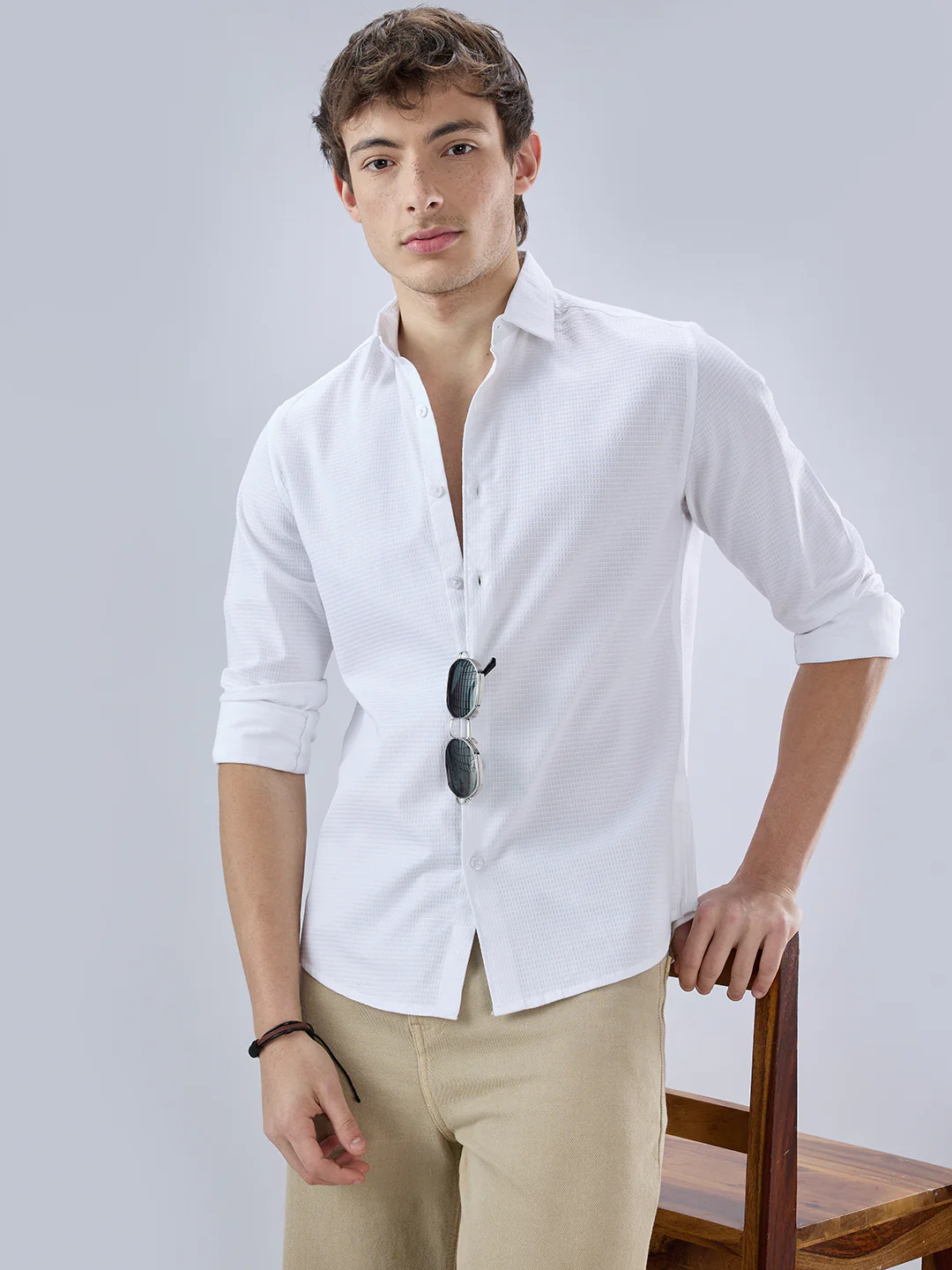 Pearl White Textured Shirt - Image 5