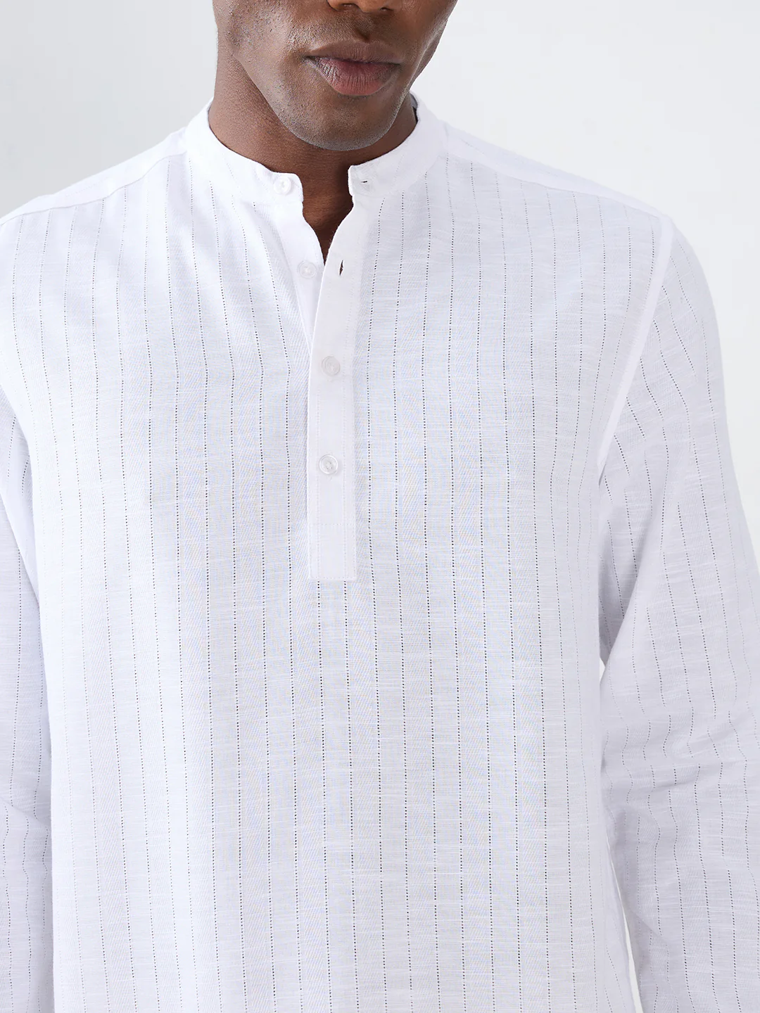 Pearl White Ladder Striped Subtle Textured Kurta - Image 3