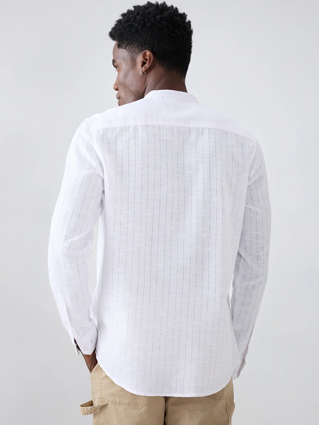 Pearl White Ladder Striped Subtle Textured Kurta - Image 7