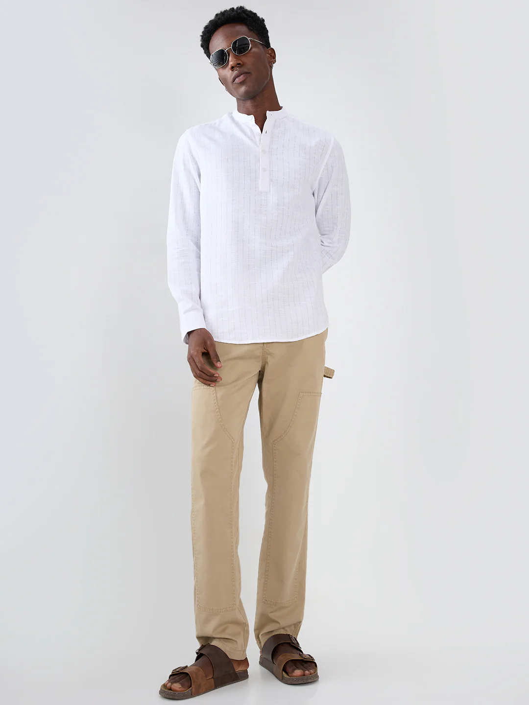 Pearl White Ladder Striped Subtle Textured Kurta - Image 8