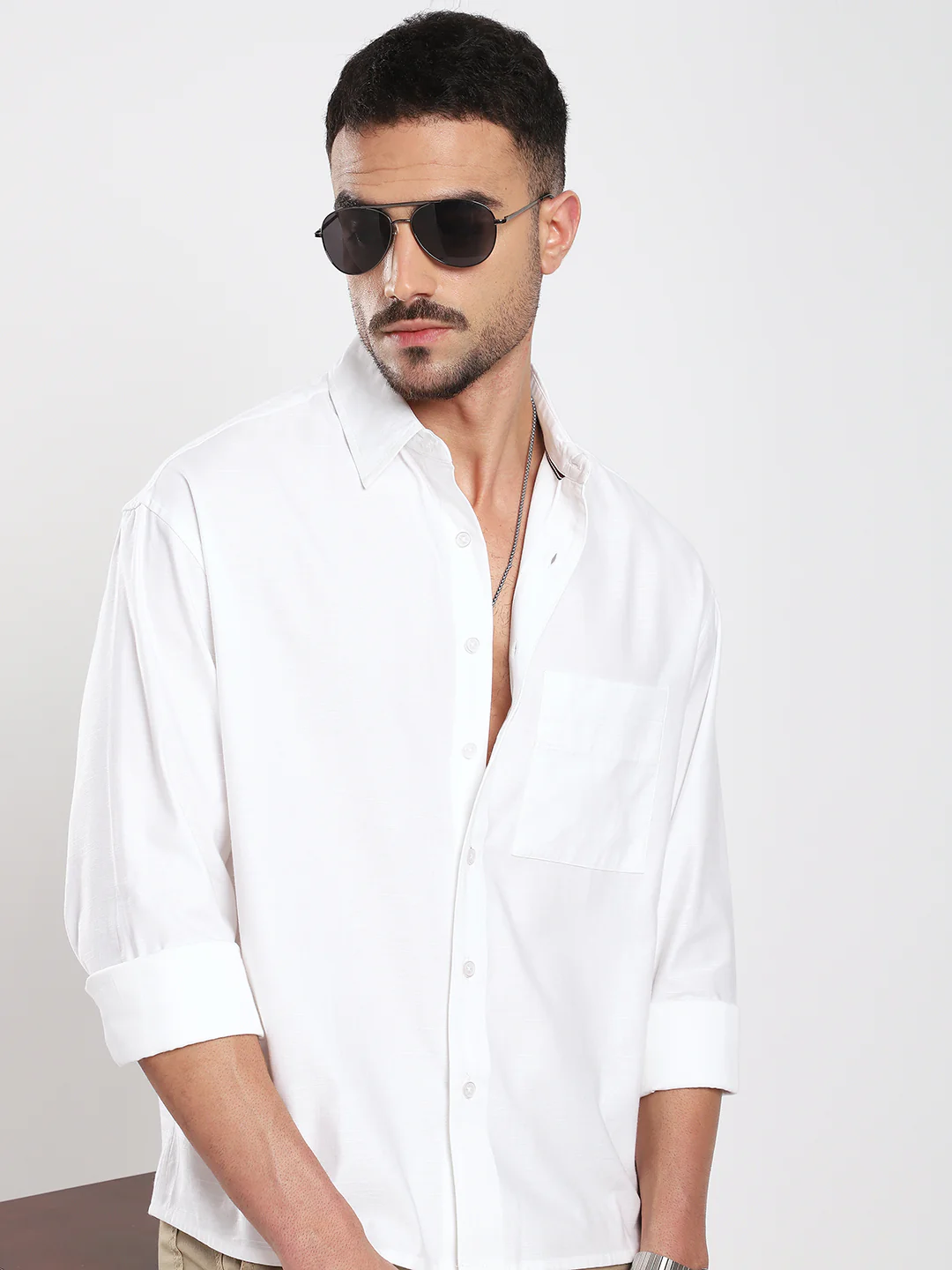 Pearl White Refined Slub Boxy Fit Crop Shirt - Image 2
