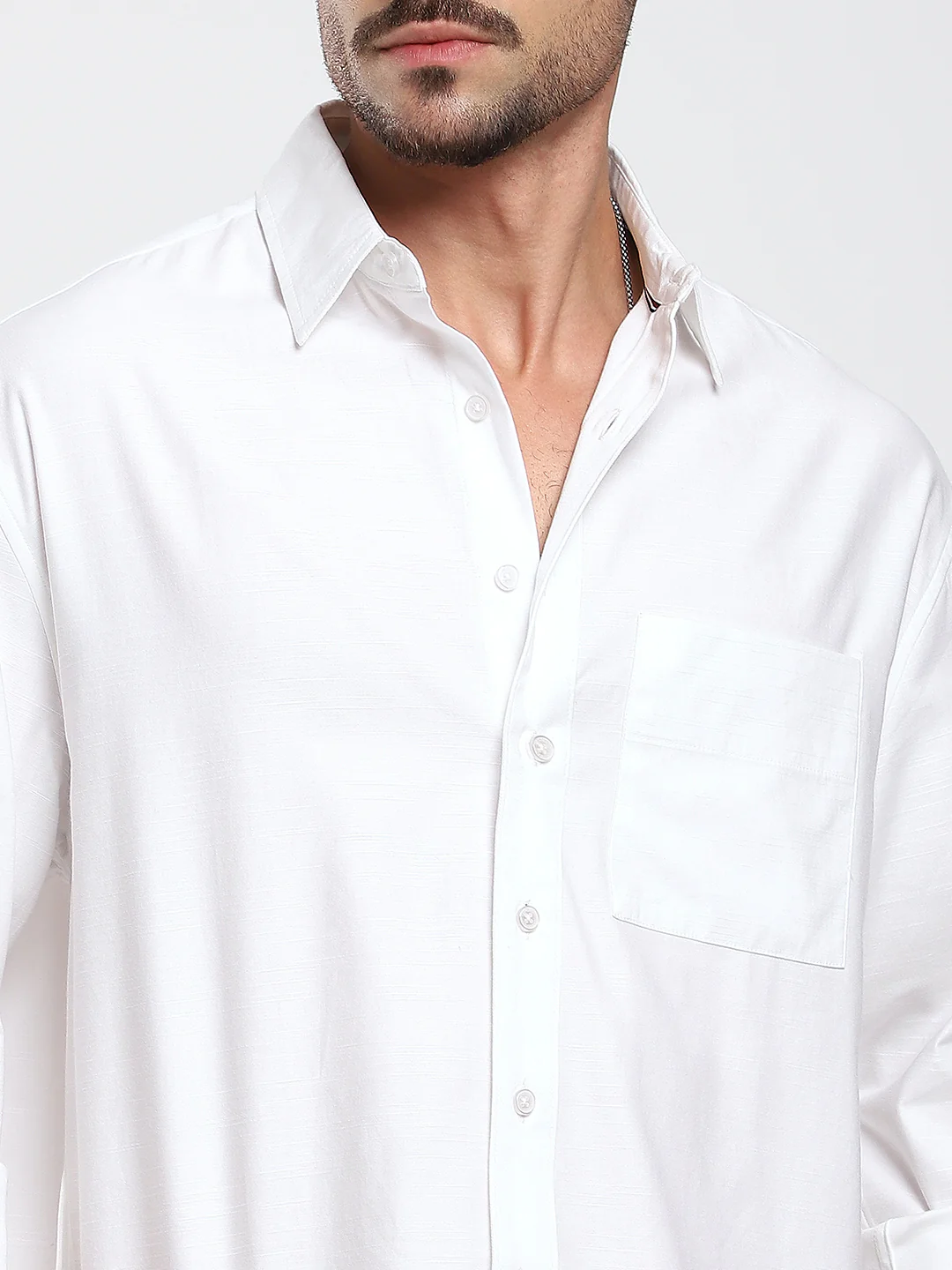 Pearl White Refined Slub Boxy Fit Crop Shirt - Image 3