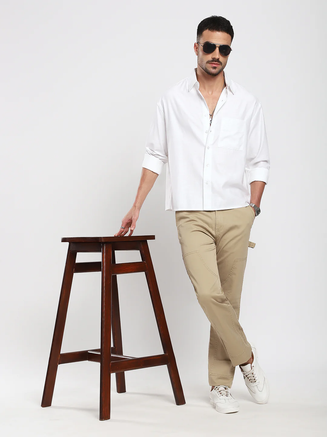 Pearl White Refined Slub Boxy Fit Crop Shirt - Image 8