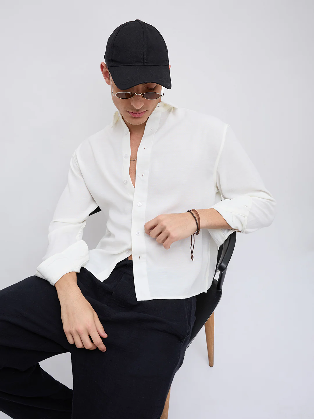 Pearl White Slub Crinkled Boxy Fit Crop Shirt - Image 2