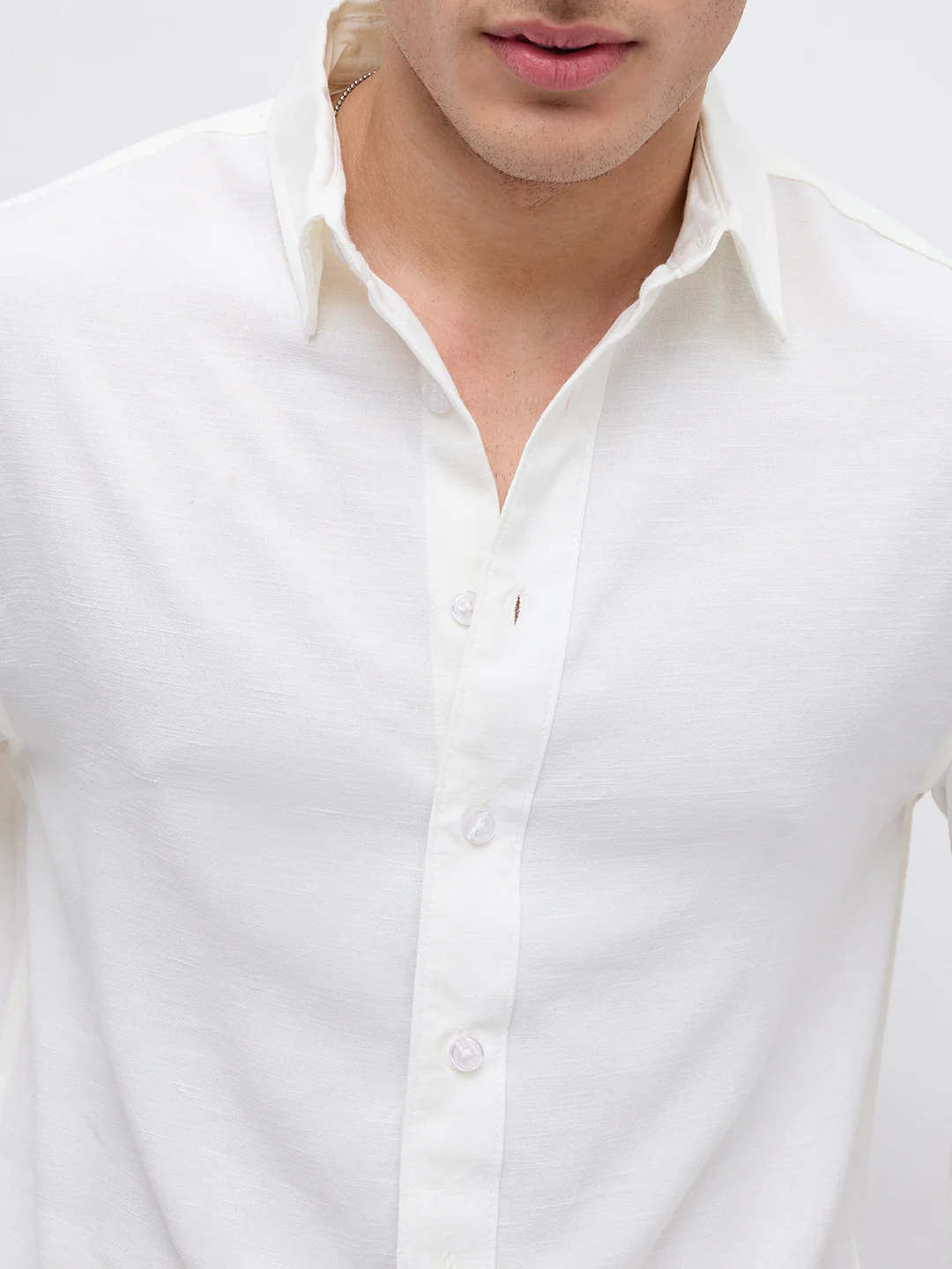 Pearl White Slub Crinkled Boxy Fit Crop Shirt - Image 3