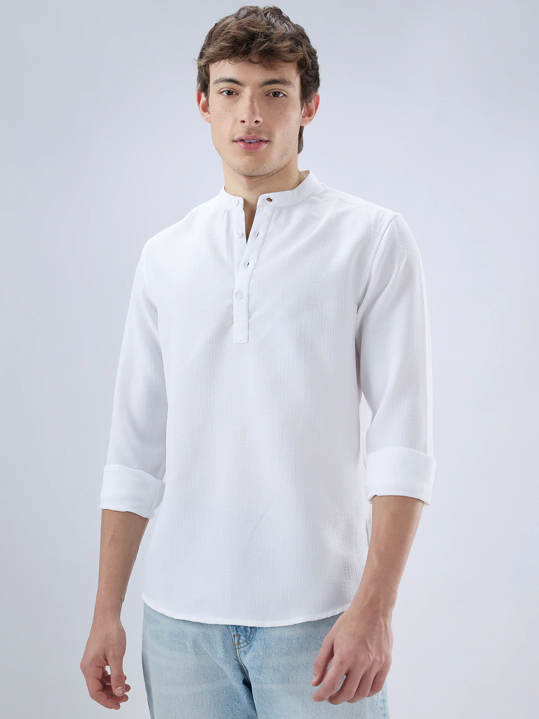 Pearl White Slub Textured Kurta - Image 5