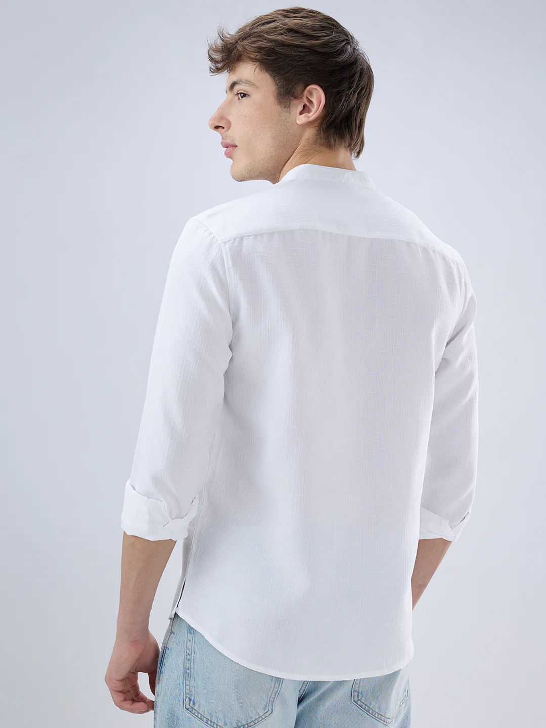 Pearl White Slub Textured Kurta - Image 6