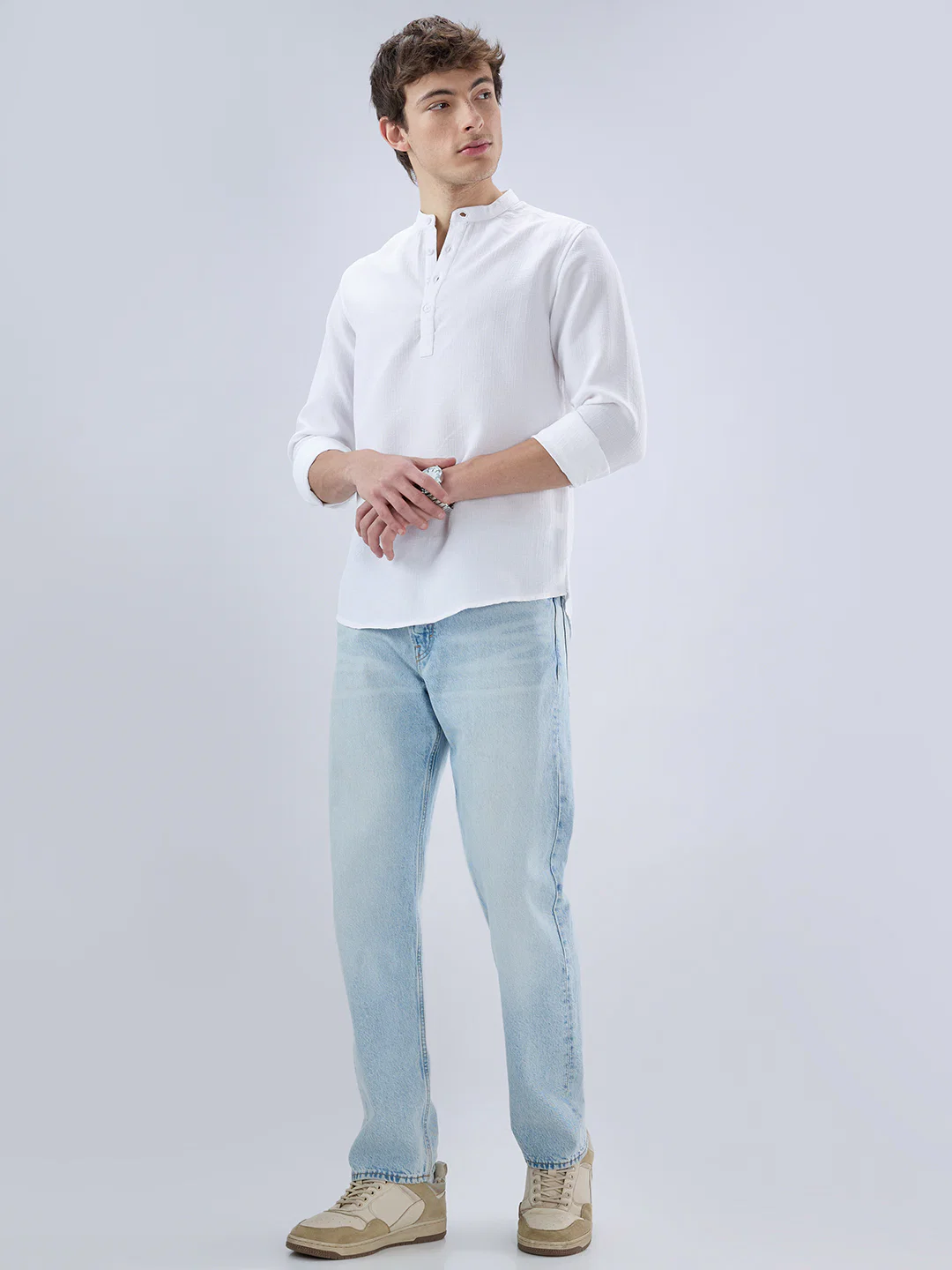 Pearl White Slub Textured Kurta - Image 8