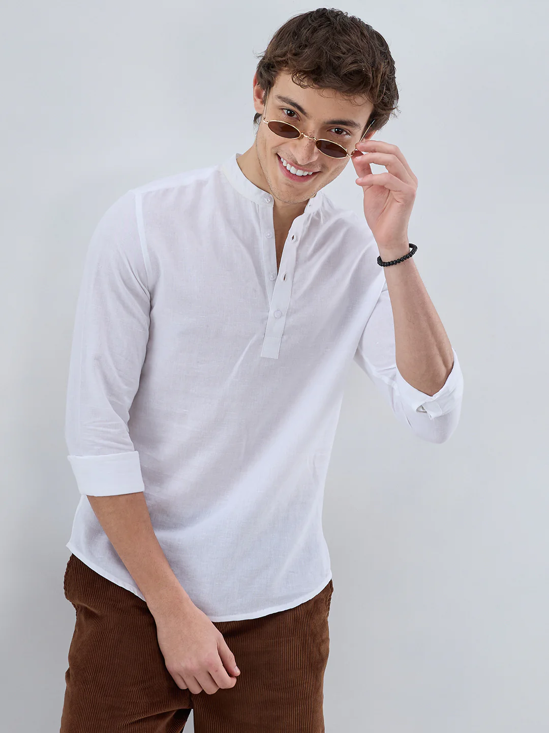 Pearl White Linen Blend Kurta - Image 2