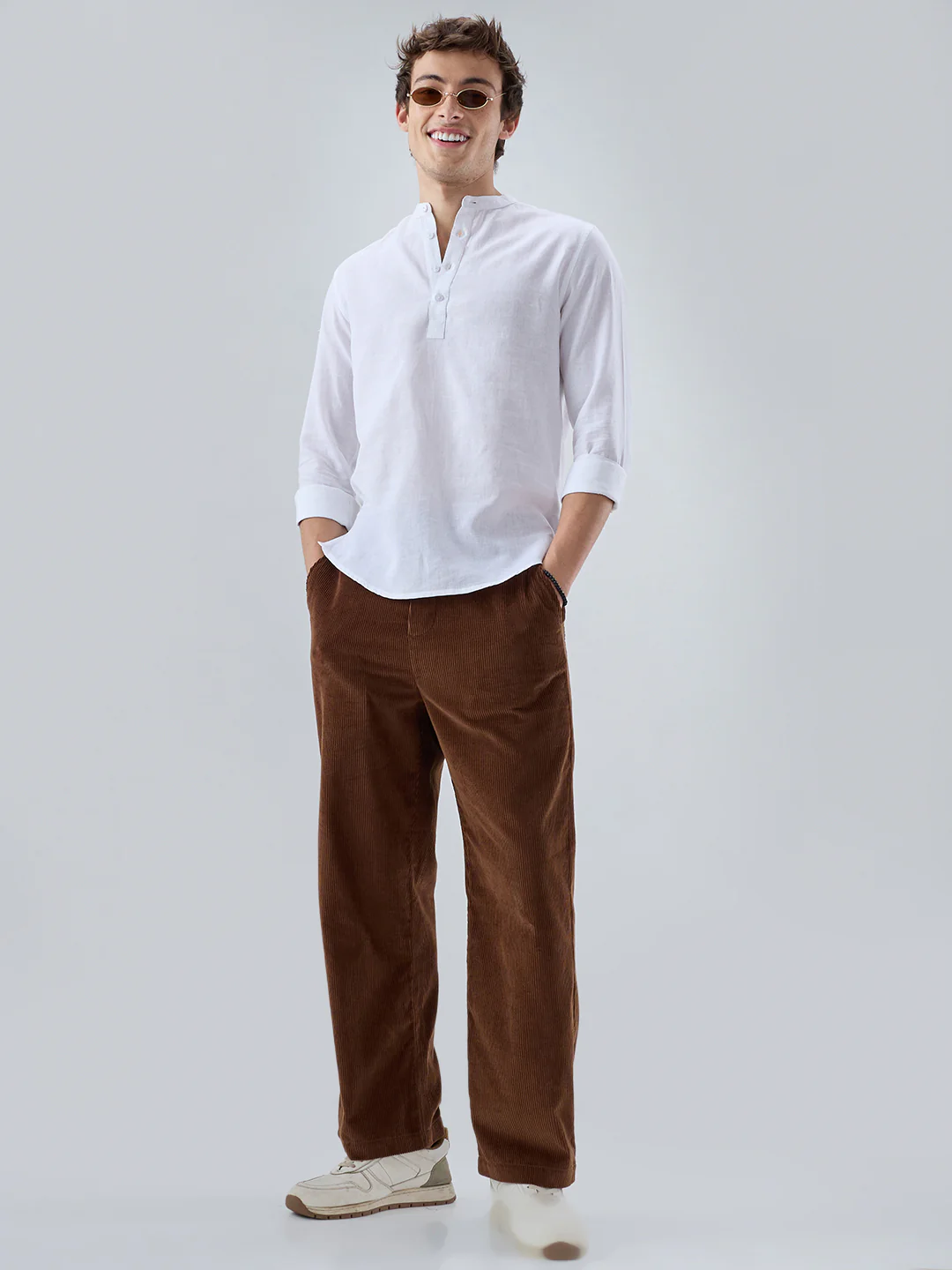 Pearl White Linen Blend Kurta - Image 8