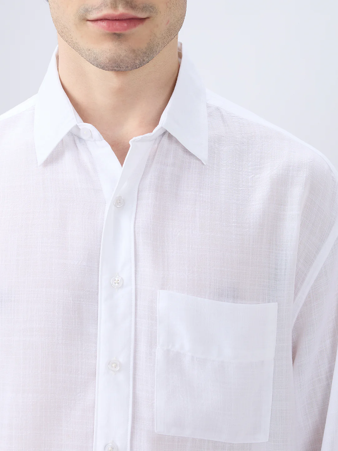 Pearl White Subtle Textured Boxy Fit Crop Shirt - Image 3