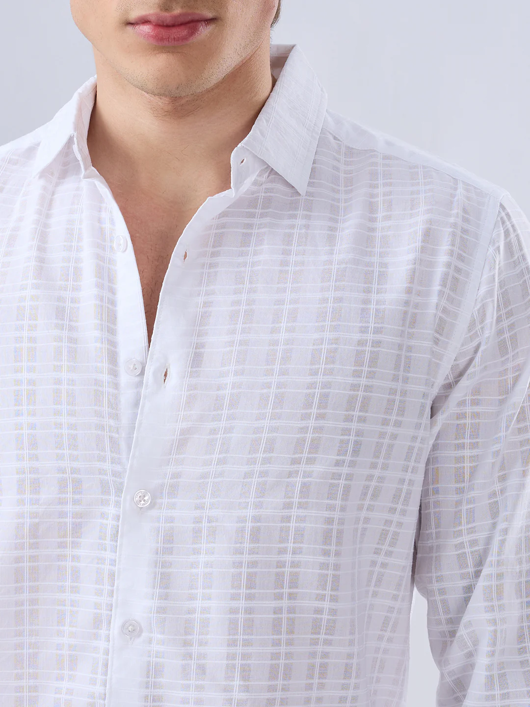 Pearl White Textured Sheer Checks Shirt - Image 3
