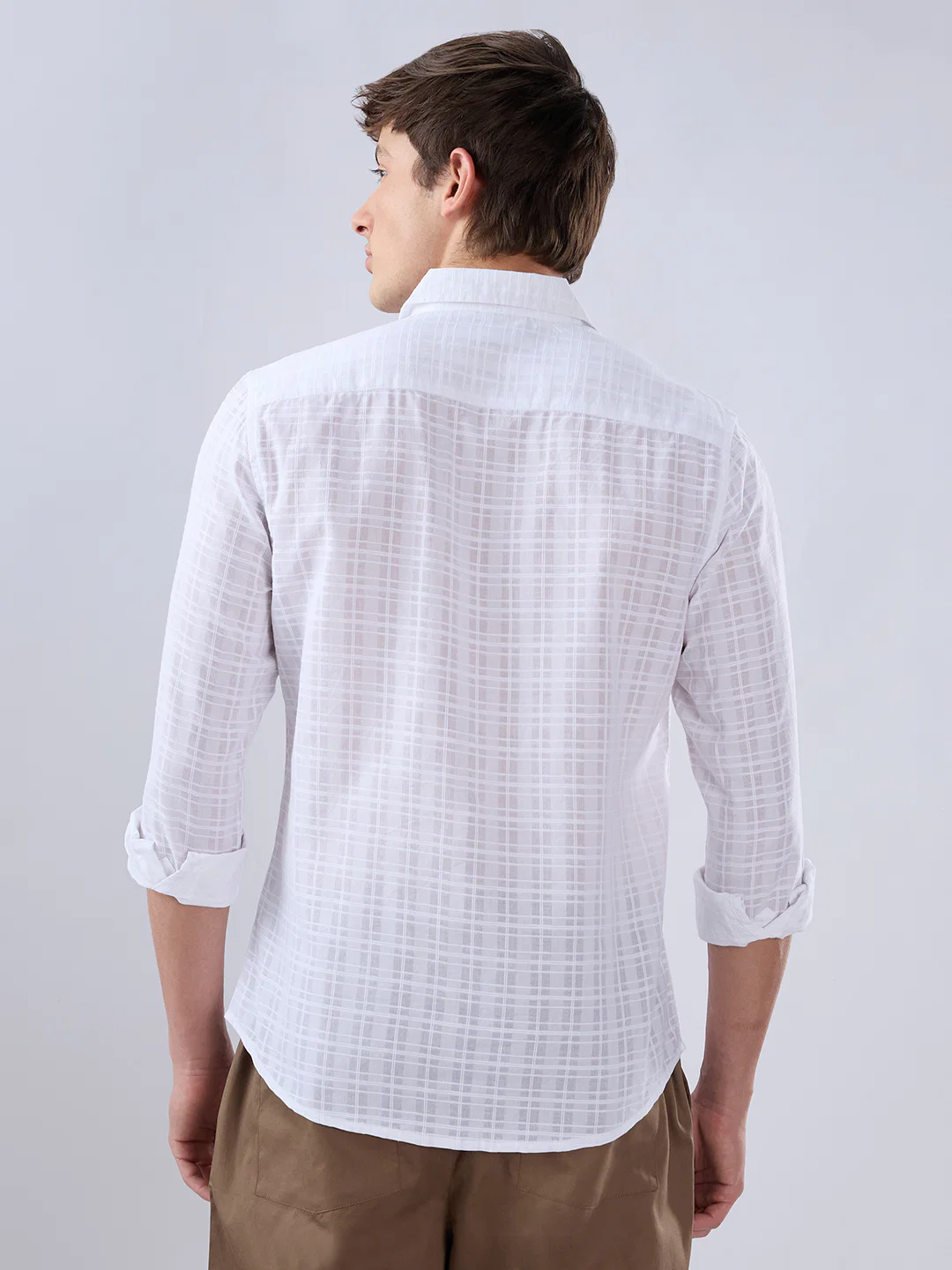 Pearl White Textured Sheer Checks Shirt - Image 6