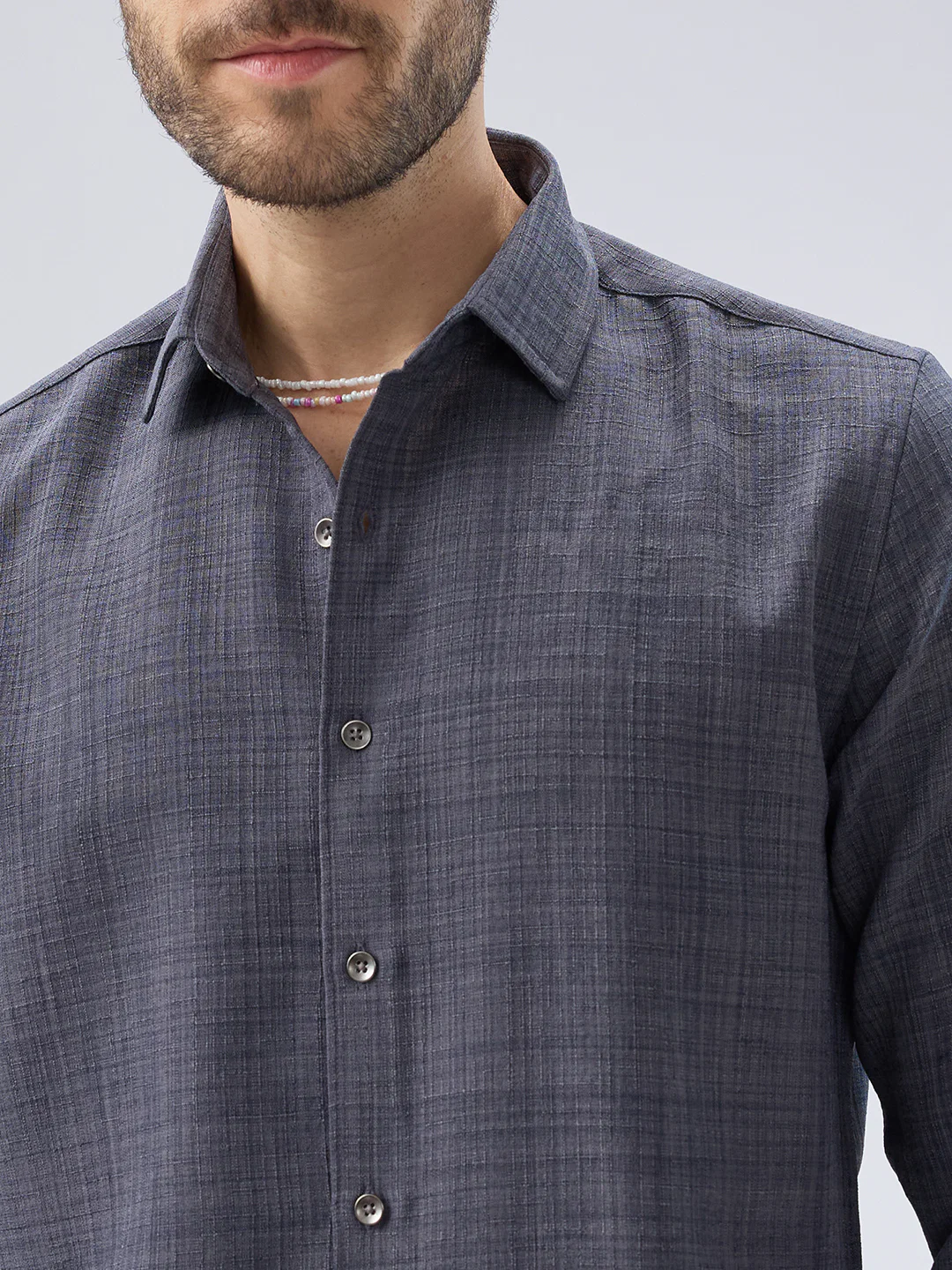 Pebble Grey Slub Textured Shirt - Image 3