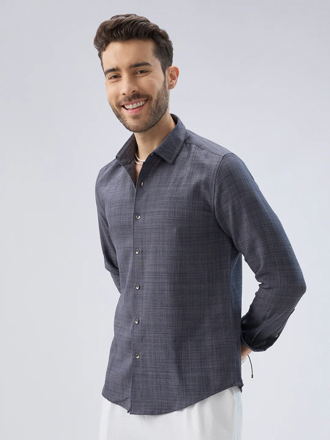 Pebble Grey Slub Textured Shirt - Image 6