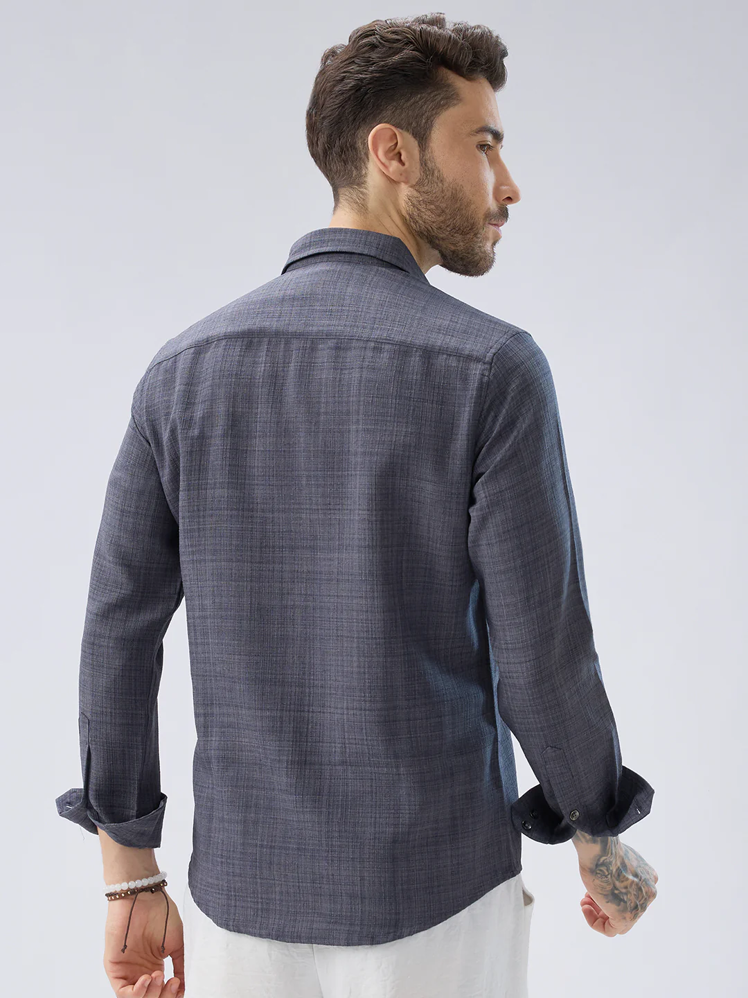 Pebble Grey Slub Textured Shirt - Image 7