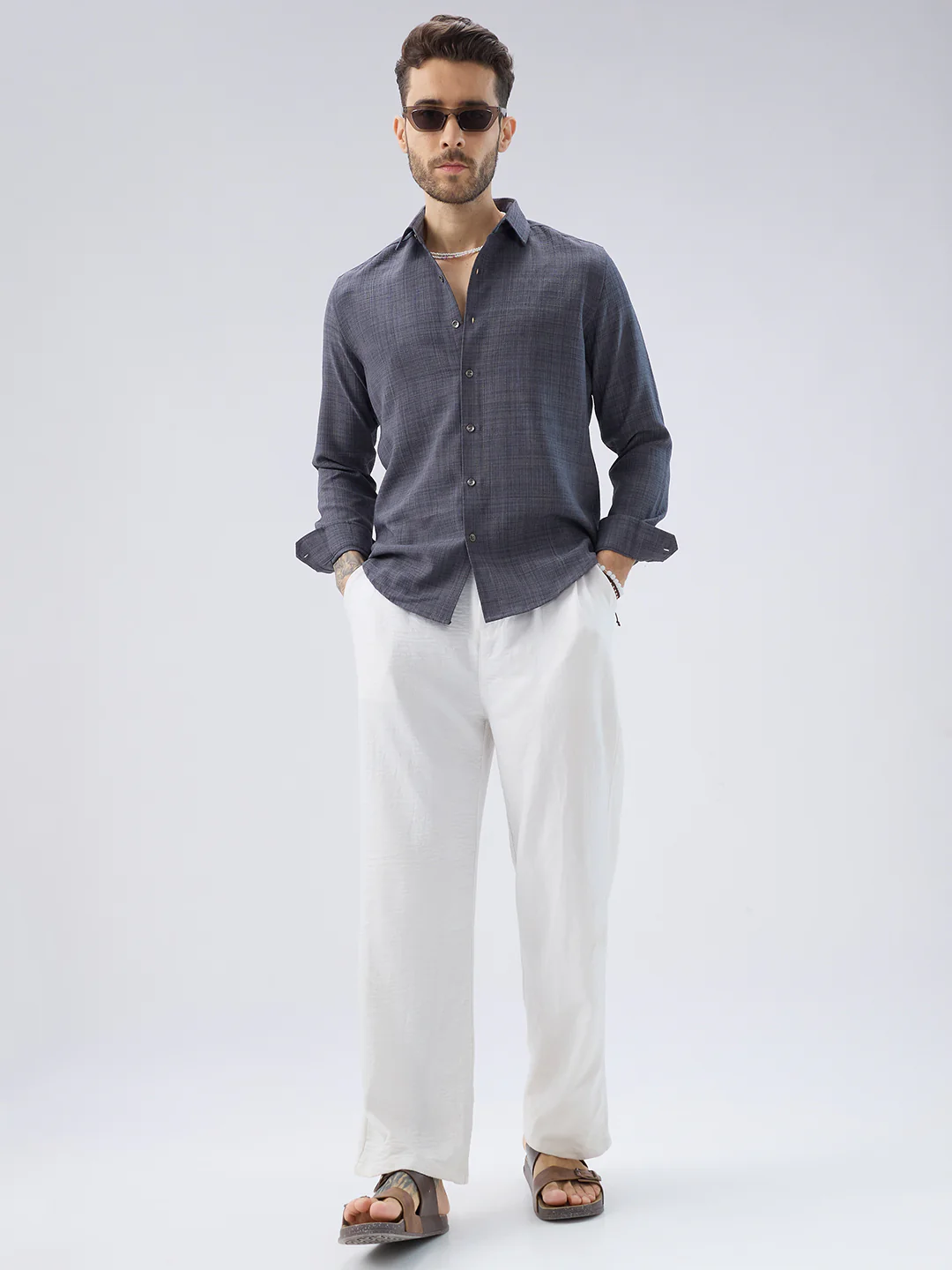 Pebble Grey Slub Textured Shirt - Image 8