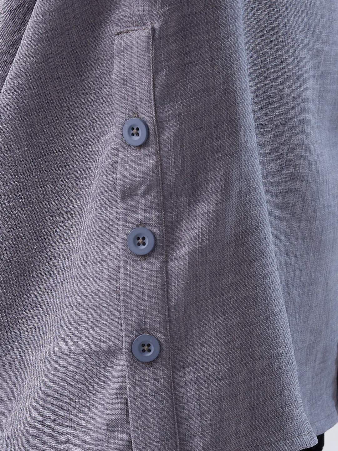 Pebble Grey Slub Textured Side-Slit Button Oversized Crop Shirt - Image 8
