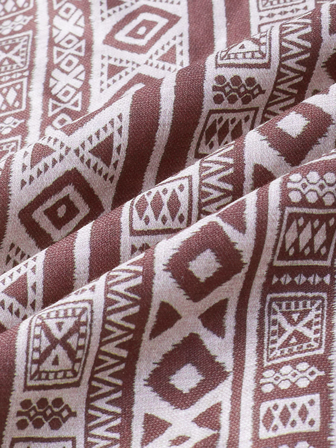 Pecan Brown Geometric Printed Oversized Polo Shirt - Image 9