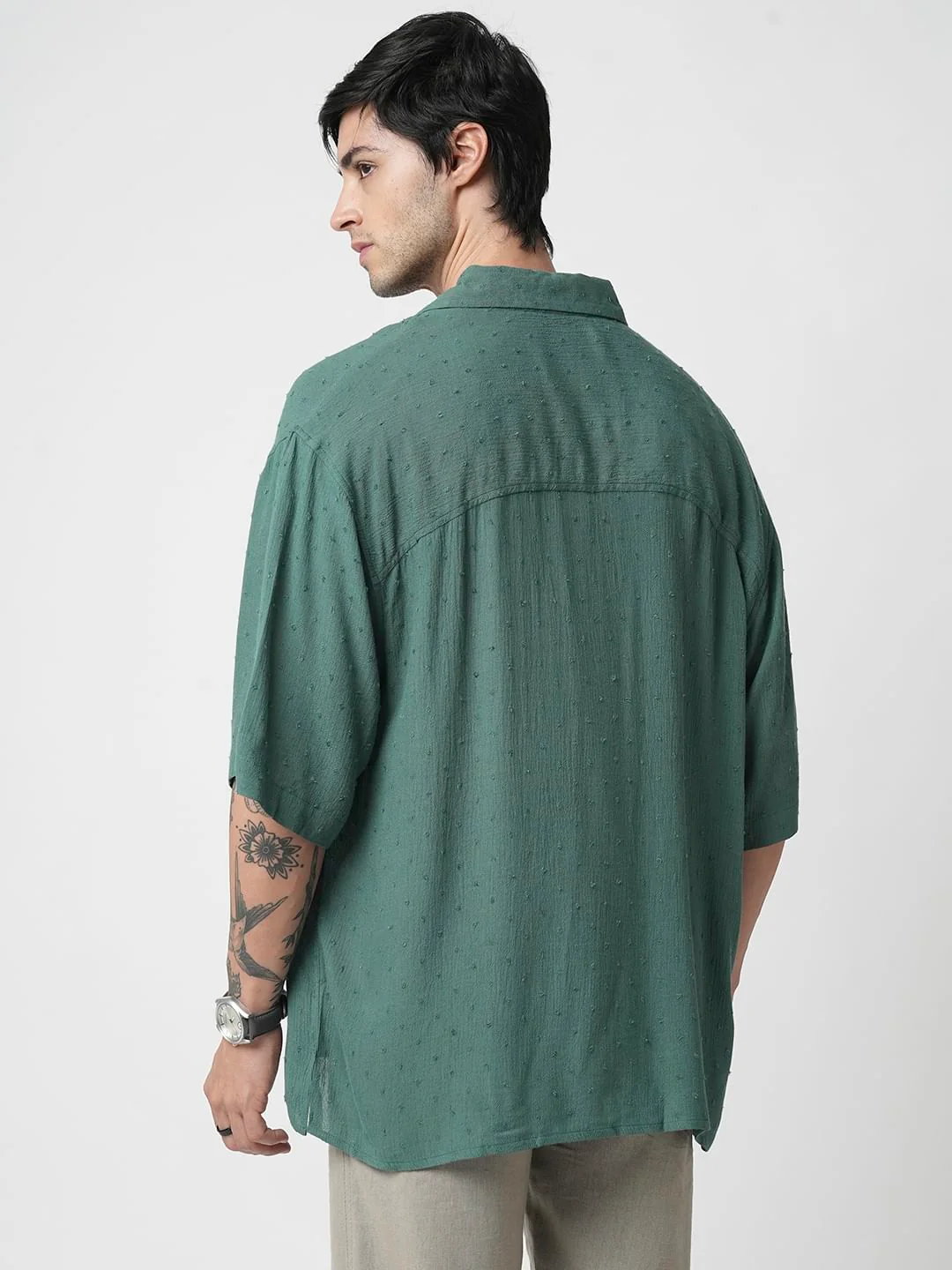 Persian Green Ditsy Dobby Oversized Polo Shirt - Image 6