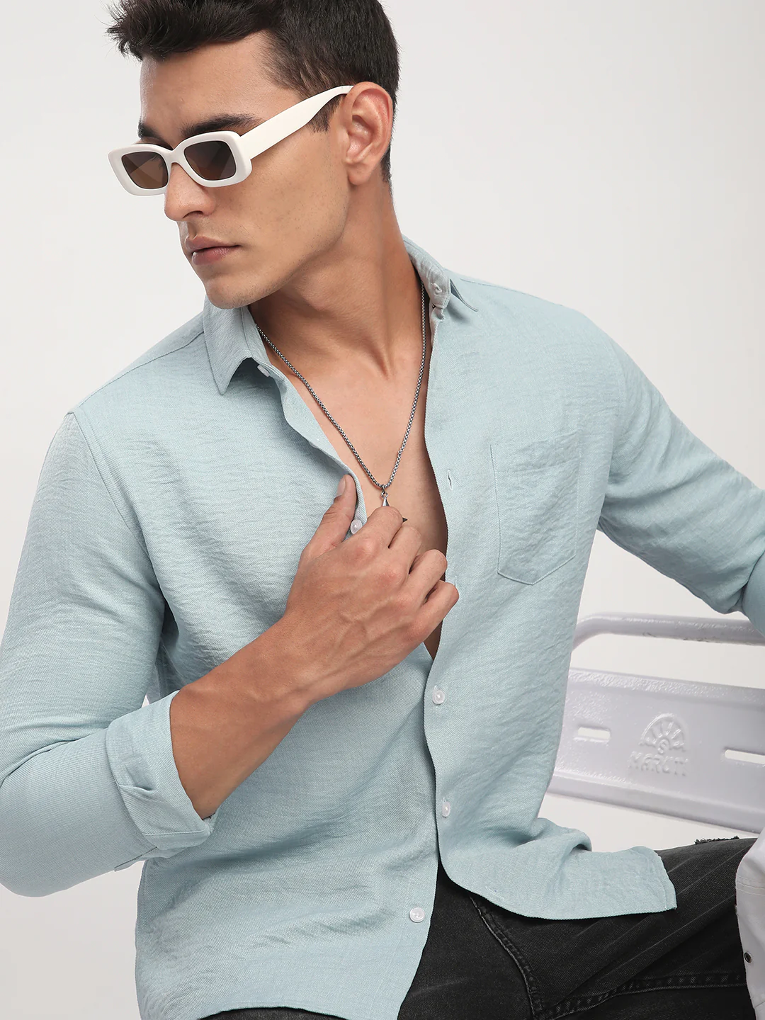 Pewter Blue Minimalist Crinkled Shirt - Image 2
